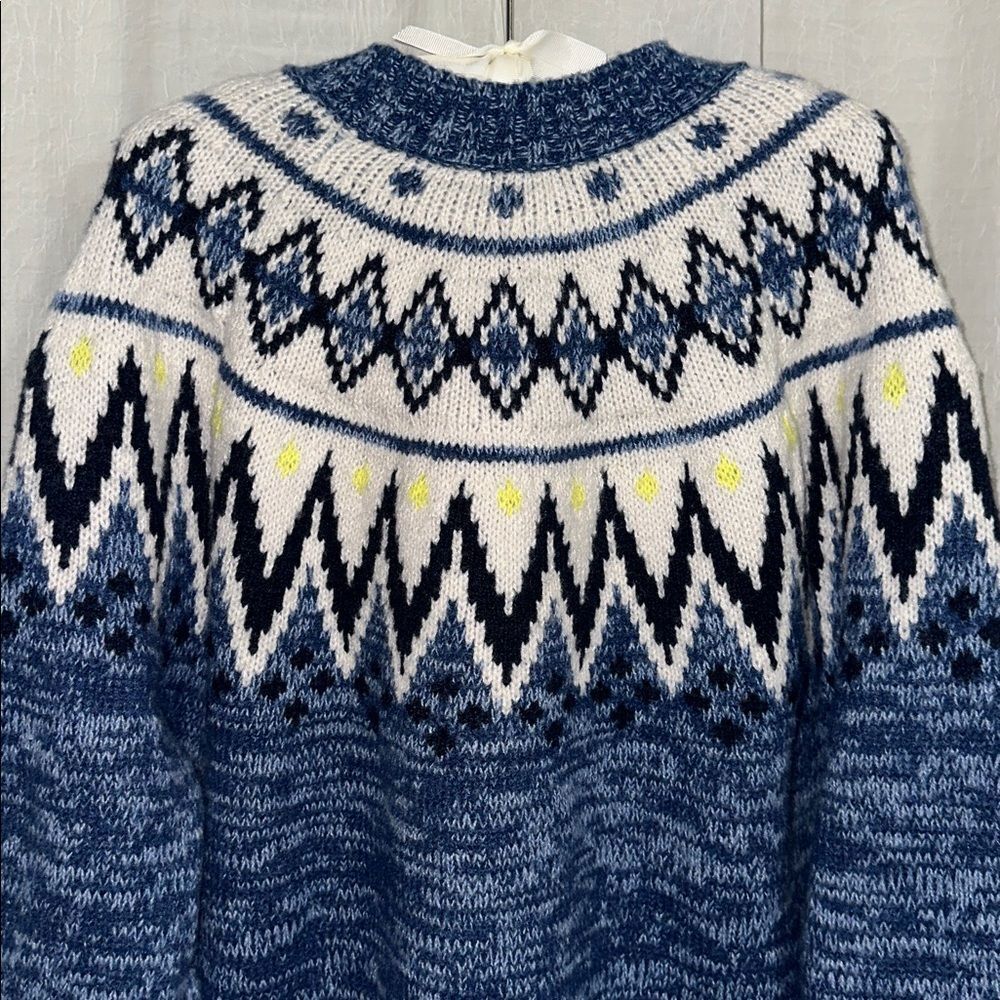 AE XL Blue White Multi Fair Isle Snow Stopper Knit Sweater - Picture 10 of 16